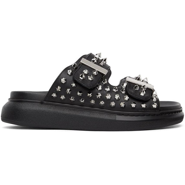 Alexander McQueen Black Studded Double Strap Sandals - Alexander McQueen Sandales à double sangle cloutée noire - Alexander McQueen 블랙 스터드 더블 스트랩 샌들
