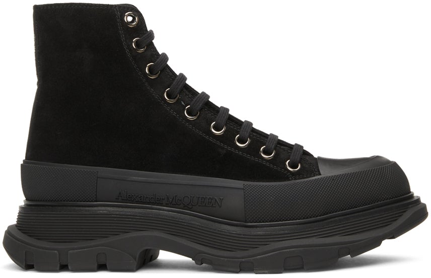 Alexander McQueen Black Suede Tread Slick High Boots – BlackSkinny