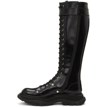 Alexander McQueen Black Tread Slick Lace-Up Tall Boots