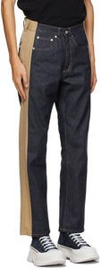 Alexander McQueen Blue Gabardine Panel Jeans