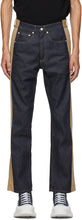 Alexander McQueen Blue Gabardine Panel Jeans - Alexander McQueen Blue Gabardine Panel Jeans - Alexander McQueen 블루 Gabardine 패널 청바지