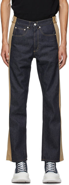 Alexander McQueen Blue Gabardine Panel Jeans - Alexander McQueen Blue Gabardine Panel Jeans - Alexander McQueen 블루 Gabardine 패널 청바지