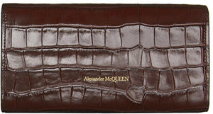 Alexander McQueen Burgundy Croc Skull Chain Wallet