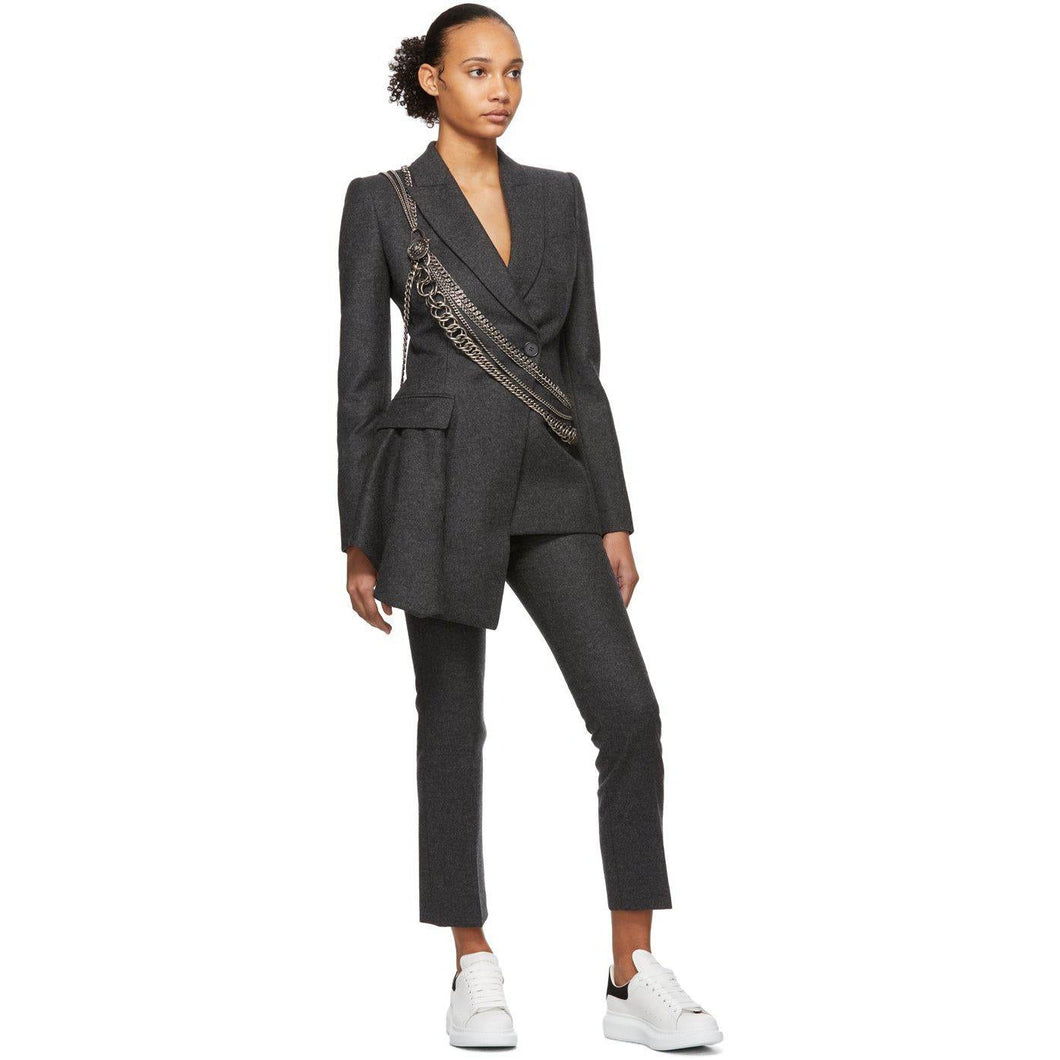 Alexander McQueen Grey Asymmetric Tailored Blazer - Alexander McQueen gris blazer sur mesure asymétrique - Alexander McQueen 그레이 비대칭 맞춤 블레이저