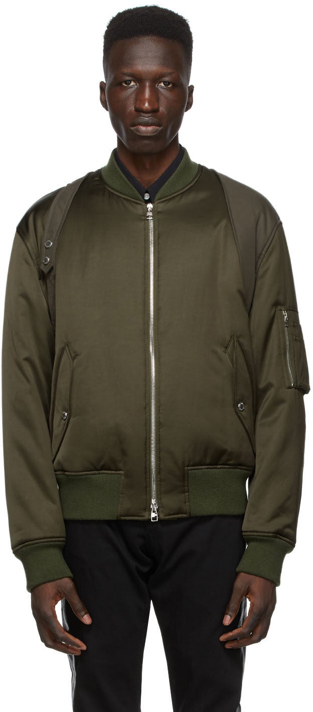 Alexander McQueen Khaki Harness Bomber Jacket - Alexander McQueen Khaki Harness Veste Bombardier - Alexander McQueen Khaki Harnes Bomber Jacket.