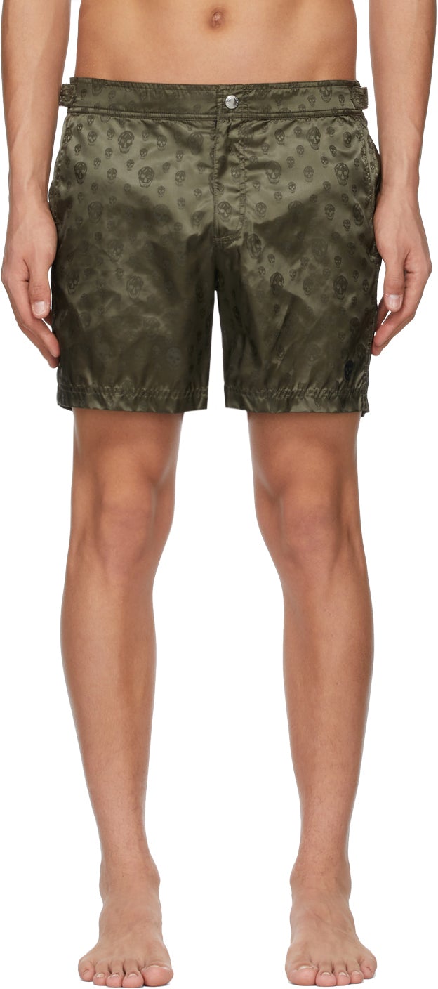 Alexander McQueen Khaki Skull Swim Shorts - Short de bain de la crâne de Alexander McQueen Khaki - Alexander McQueen Khaki 해골 수영 반바지