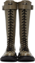 Alexander McQueen Taupe Tread Lace-Up Tall Boots