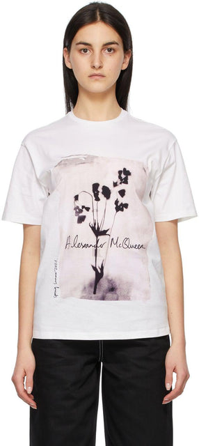 Alexander McQueen White Romantic Cyanotype T-Shirt - T-shirt de cyanotype romantique blanc Alexander McQueen - Alexander McQueen 화이트 낭만적 인 Cyanotype 티셔츠