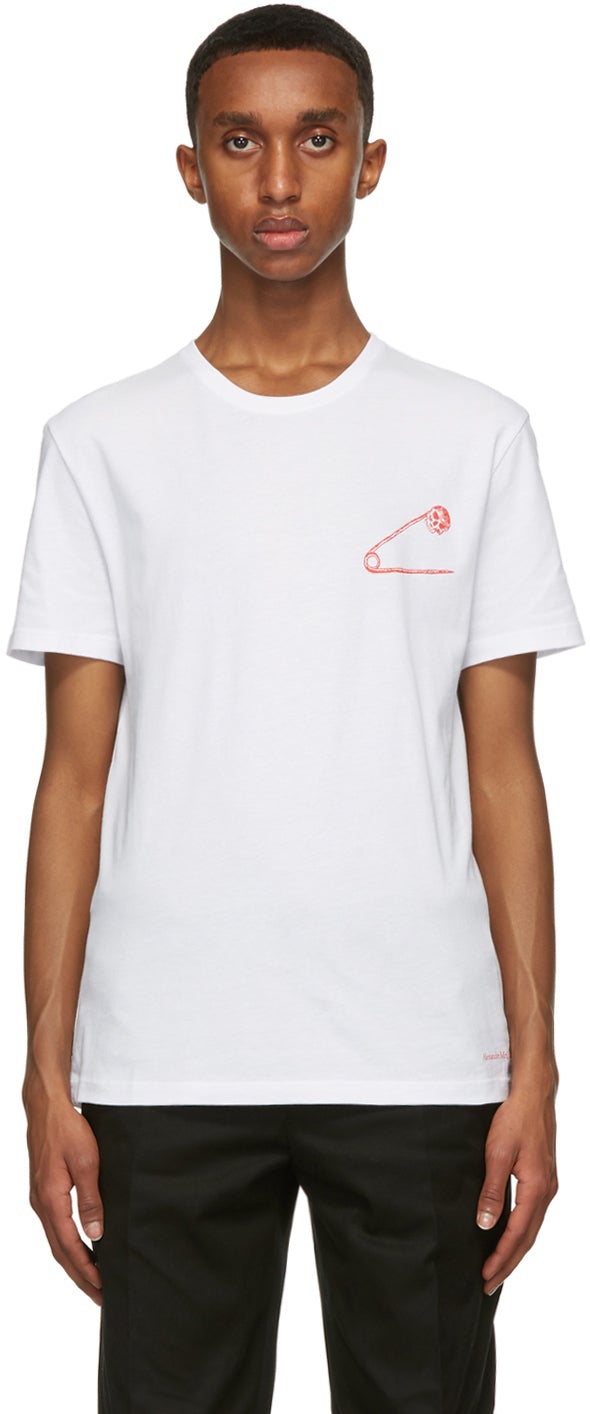 Alexander McQueen White Safety Pin Skull T-Shirt - T-shirt de crâne de crâne de sécurité de sécurité blanche Alexander McQueen - Alexander McQueen 화이트 안전 핀 두개골 T 셔츠