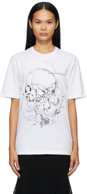 Alexander McQueen White Skull Sketchbook T-Shirt - T-shirt Sketchbook de crâne blanc Alexander McQueen - Alexander McQueen 화이트 두개골 스케치 북 T 셔츠