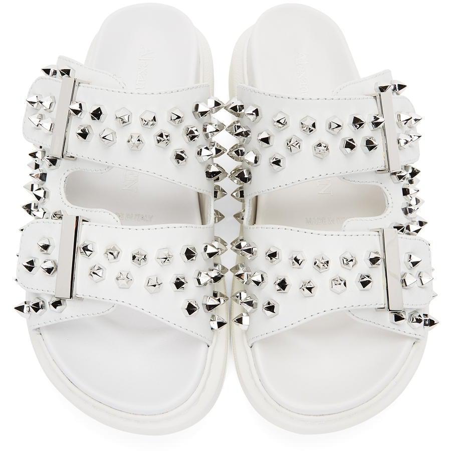 Alexander McQueen White Studded Double Strap Sandals