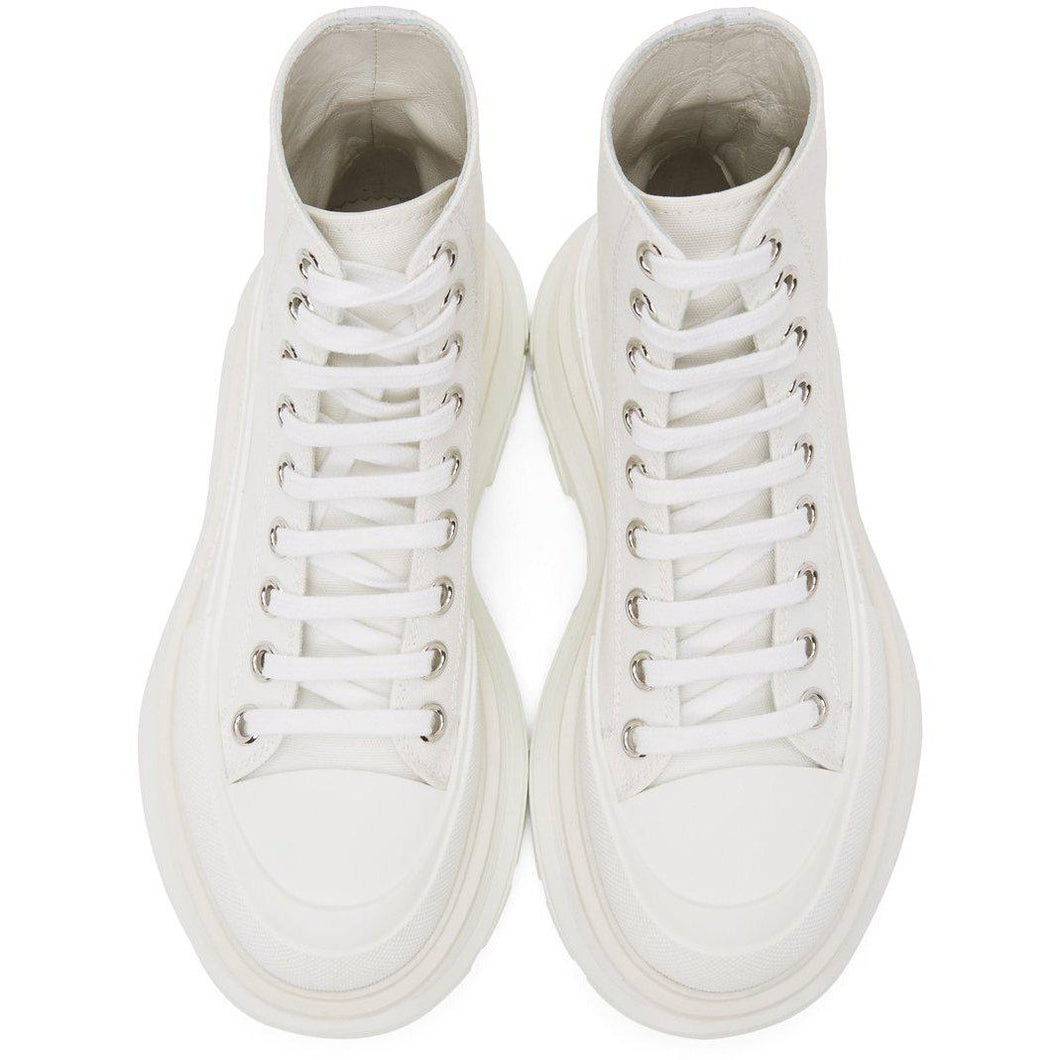 Alexander McQueen White Tread Slick Platform High Sneakers - Alexander McQueen White White Skick plate-forme haute baskets hautes baskets - Alexander McQueen 화이트 트레드 슬릭 플랫폼 높은 스니커즈