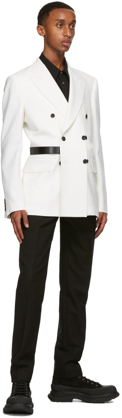 Alexander McQueen White Wool Double-Breasted Blazer