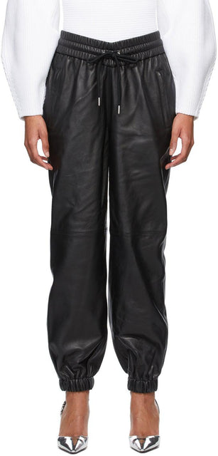 Alexander Wang Black Dipped Waist Jogger Leather Pants - Pantalon en cuir jogger à la taille de Alexander Wang - Alexander Wang Black 담근 허리 조깅 가죽 바지