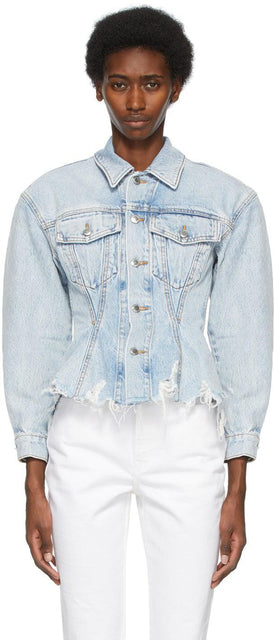 Alexander Wang Blue Denim Sculpted Flare Jacket - Alexander Wang Blue Denim Sculpté Veste Flare - 알렉산더 왕 블루 데님 조각 된 플레어 재킷