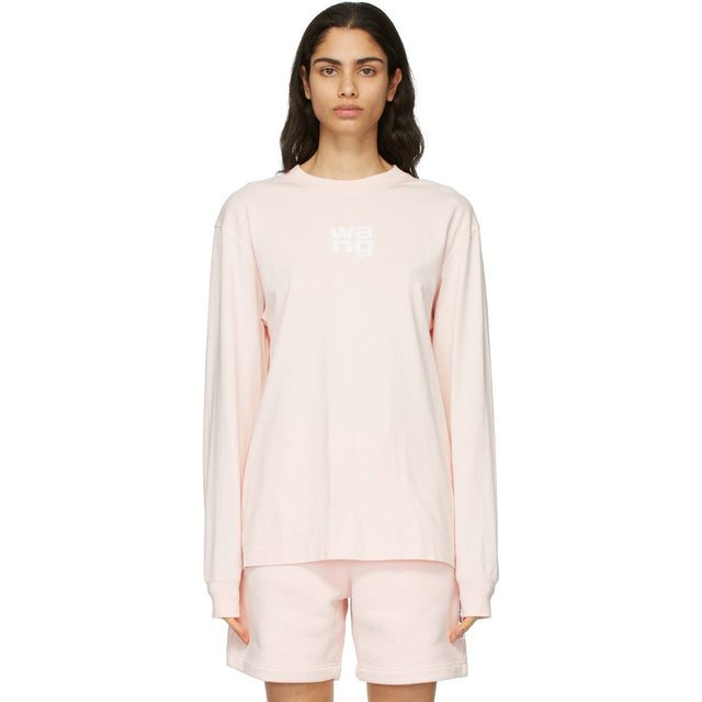 Alexander Wang Pink Puff Logo Long Sleeve T-Shirt - T-shirt à manches longues à manches longues de Alexander Wang - 알렉산더 왕 핑크 퍼프 로고 긴 소매 티셔츠