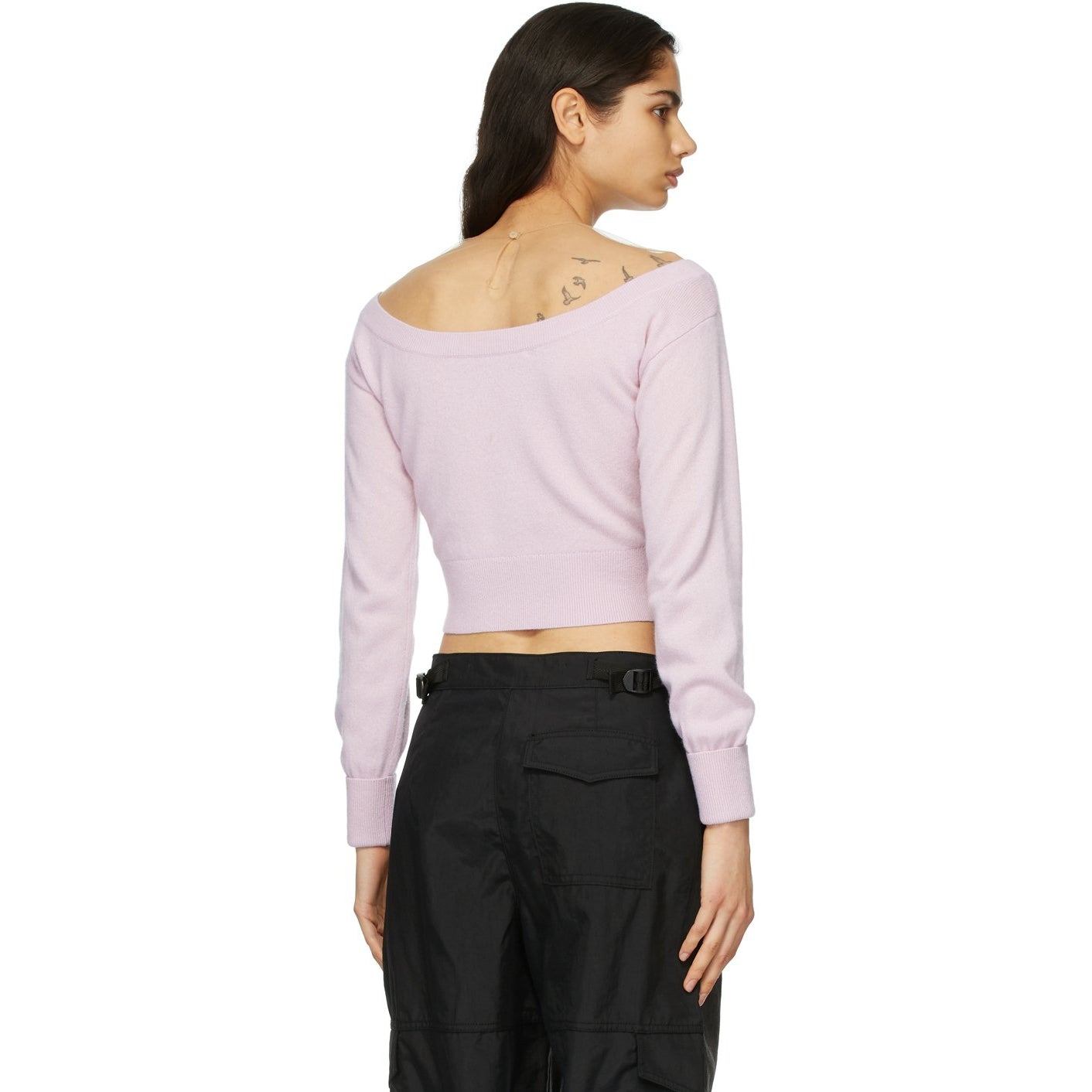 ALEXANDER WANG Cropped tulle-paneled cutout knitted sweater