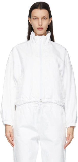 Alexander Wang White Denim Embroidered Logo Track Jacket - Veste de piste de piste de piste brodée en denim blanc d'Alexander Wang - 알렉산더 왕 화이트 데님 수 놓은 로고 트랙 재킷