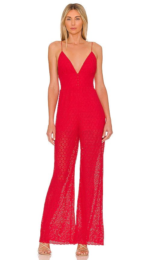 Alice + Olivia Tilly Wide Leg Jumpsuit in Red Alice + Olivia Tilly Jambe à saut à jambe large en rouge 爱丽丝 +奥利维亚·蒂利（Olivia Tilly）宽腿连身裤