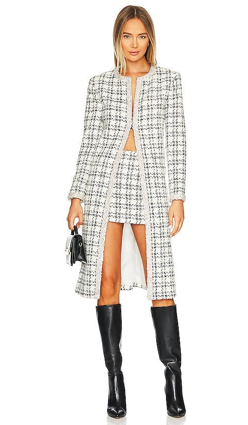 Alice + Olivia Tulsi Puff Sleeve Maxi Jacket in Black,White Veste maxi Alice + Olivia Tulsi Puff M manchon bouffée en noir, blanc 爱丽丝 +奥利维亚·塔尔西（Olivia Tulsi Puff）