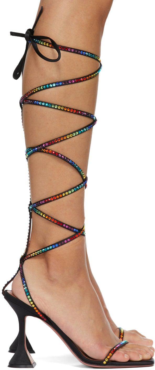 Multi Colored Rhinestone Open Toe Ankle Strap Chunky Heel Sandal 19752 -  Walmart.com