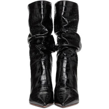 Amina Muaddi Black Croc Ida Heels