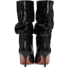 Amina Muaddi Black Croc Ida Heels