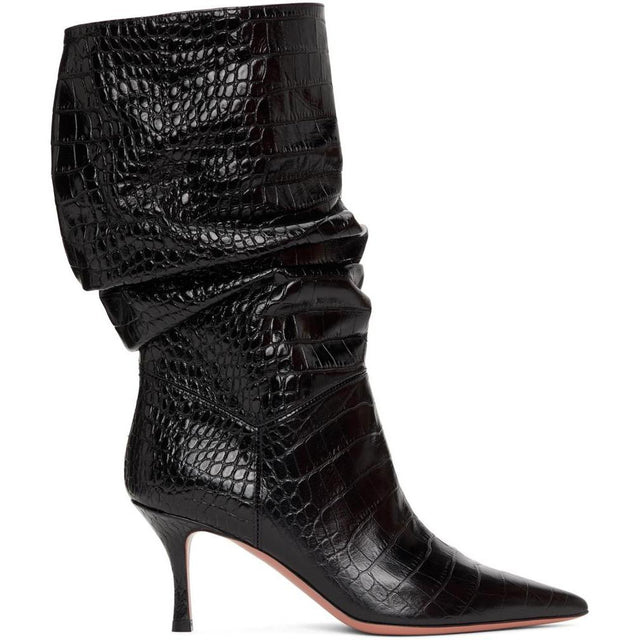 Amina Muaddi Black Croc Ida Heels