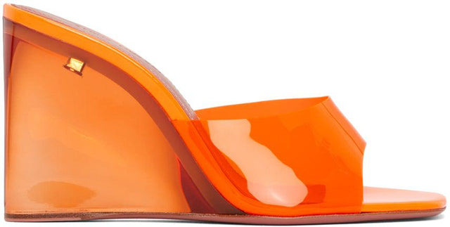 Amina Muaddi Orange Glass Lupita Wedge Heeled Sandals - Amina Muaddi Orange Verre Lupita Sandales à talons coincé - Amina Muaddi 오렌지 유리 Lupita 웨지 힐 샌들 샌들