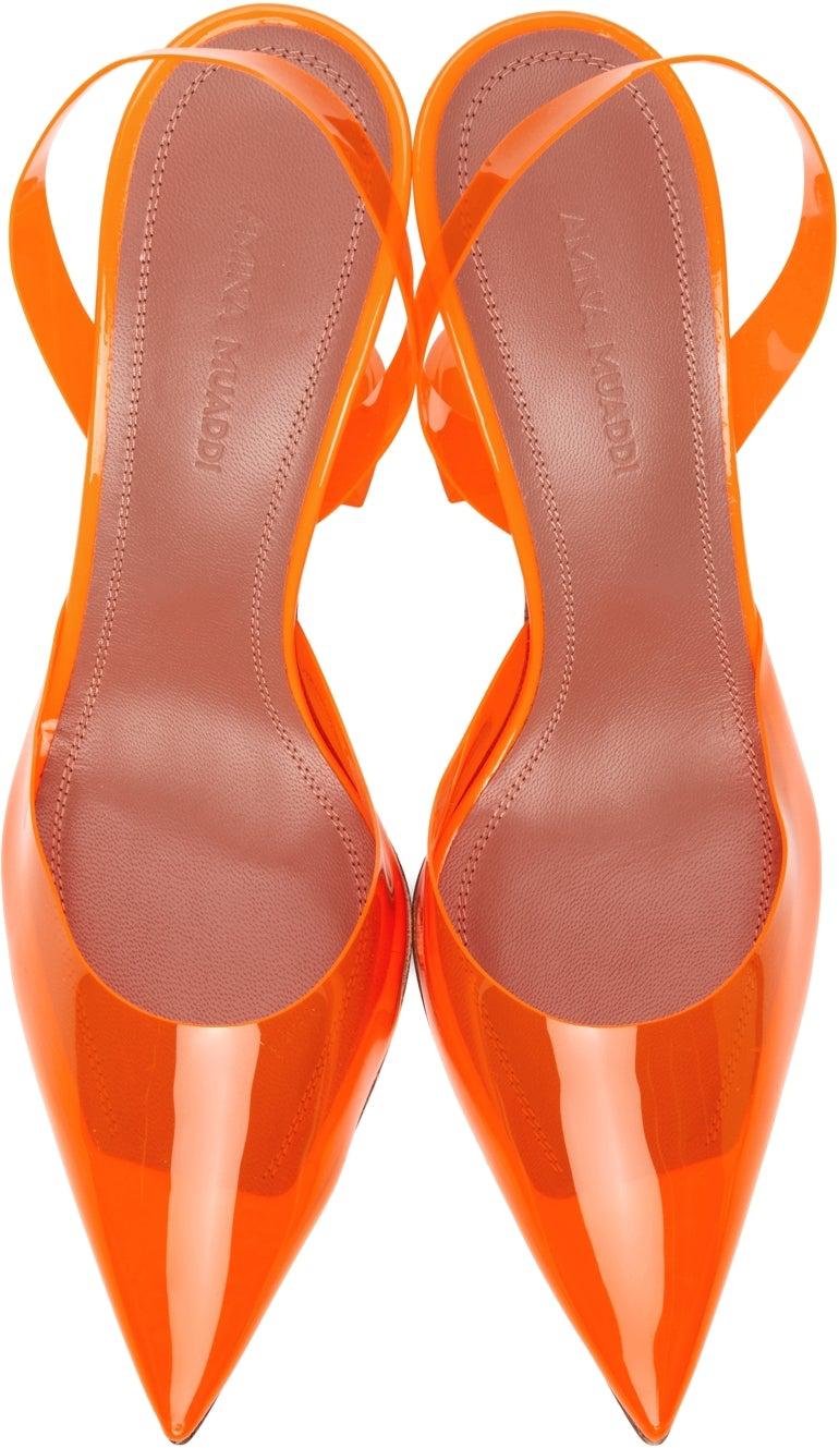Amina Muaddi Orange PVC Holli Sling 95 Heels