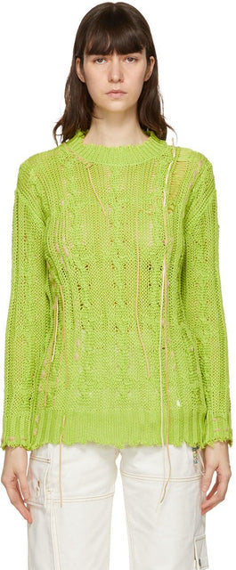 Andersson Bell Green Hand-Stitch Distroid Layla Sweater - Andersson Bell Vert Main-Stitch Pull Distroyal Layla Pull - 앤더슨 벨 그린 핸드 스티치 Distroid Layla 스웨터