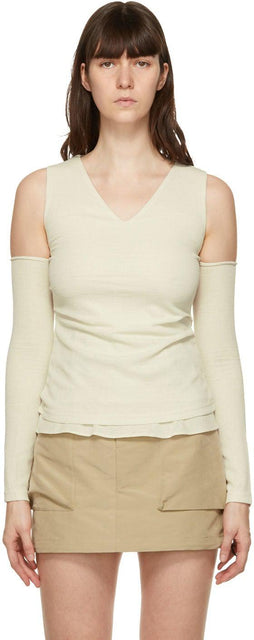 Andersson Bell Off-White Cut-Off Drape Long Sleeve T-Shirt - T-shirt à manches longues à manches longues d'Andersson Bell - 앤더슨 벨 오프 화이트 컷 - 오프 드레이프 긴 소매 티셔츠