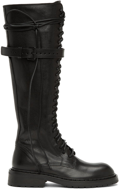 Ann Demeulemeester Black High Combat Boots - Ann Demeulemeester Bottes de combat hautes noires - 앤 뎀 데 민스터 블랙 하이 전투 부츠