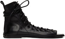 Ann Demeulemeester Black Lace-Up Sandals - Ann Demeulemeester Sandales à lacets noires - 앤 뎀 데스테르 블랙 레이스 업 샌들