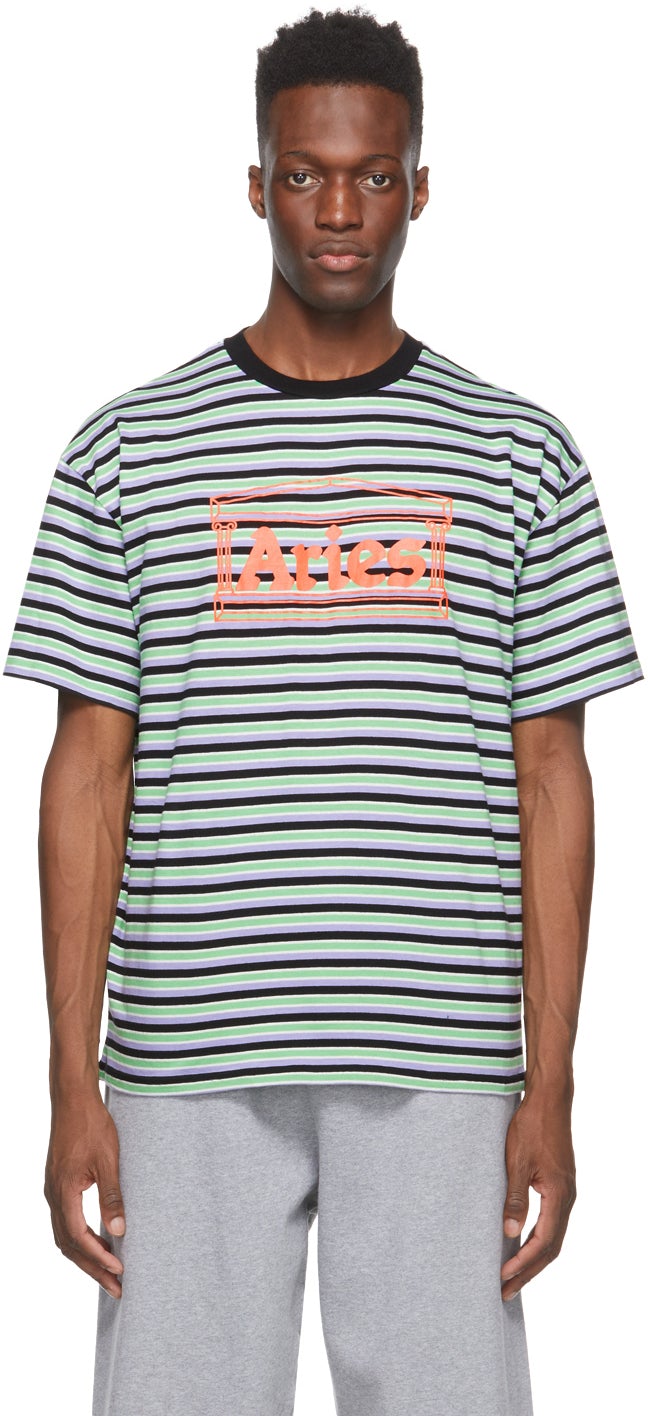 Aries Multicolor Striped Temple T-Shirt - T-shirt de temple rayé multicolore Bélier - 양자리 멀티 컬러 스트라이프 사원 티셔츠