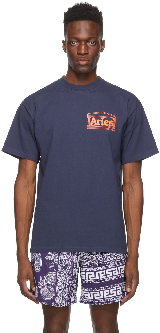 Aries Navy Temple T-Shirt - T-shirt Temple Navy Bélier - 양자리 네이비 사원 티셔츠