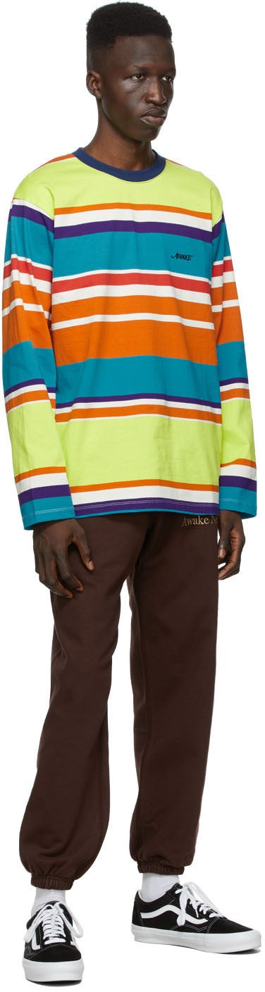 Awake NY Green Engineered Stripe Long Sleeve T-Shirt