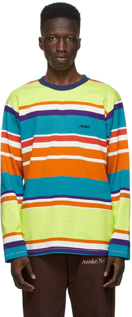 Awake NY Green Engineered Stripe Long Sleeve T-Shirt - T-shirt à manches longues à rayures d'ingénierie de NY NY NY - 깨어있는 뉴욕 녹색 엔지니어링 스트라이프 긴 소매 티셔츠