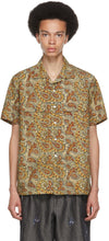 BEAMS PLUS Beige Block Print Open Collar Short Sleeve Shirt - Beams Plus Beige Bloc impression Collier ouvert Chemise à manches courtes - 빔 플러스 베이지 블록 인쇄 오픈 칼라 짧은 소매 셔츠