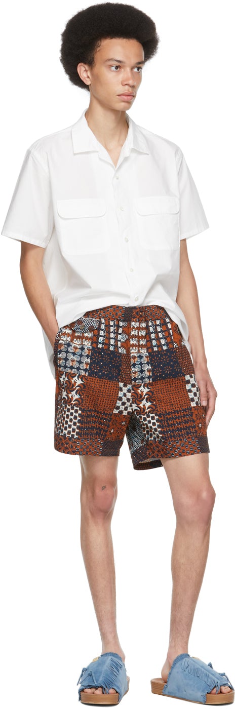 BEAMS PLUS Brown Komatsu Matere Edition Batik Print Beach Shorts