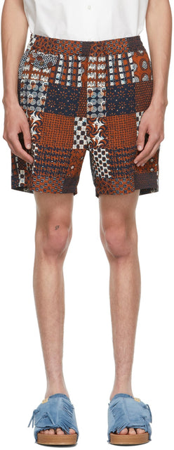 BEAMS PLUS Brown Komatsu Matere Edition Batik Print Beach Shorts - Beams Plus Brown Komatsu Matere édition Batik Print Beach Short - 빔 플러스 브라운 고마츠 Matere Edition Batik Print Beach 반바지