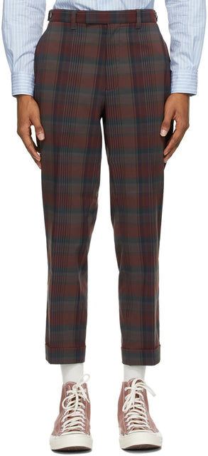 BEAMS PLUS Burgundy Check Ankle-Cut Trousers - Beams Plus Bourgogne Vérifiez Pantalon coupé à la cheville - Beams Plus Burgundy는 발목 컷 바지를 확인합니다
