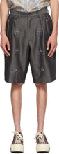 BEAMS PLUS Grey Herringbone Two-Pleated Embroidered Shorts - Beams Plus Shorts brodés à deux plisses de Herringbone gris - 빔 플러스 회색 헤링본 2 주추 수 놓은 반바지