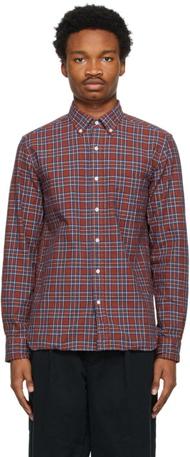 BEAMS PLUS Red Check Button-Down Shirt - Bouton de bouton Vérifiez la chemise - 빔 플러스 레드 체크 버튼 다운 셔츠