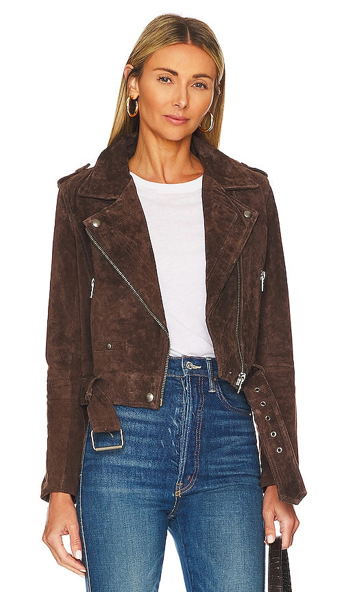 BLANKNYC Faux Suede Moto Jacket in Brown Veste de moto en fausse en daimnyc en marron Blanknyc人造绒面革摩托夹克棕色