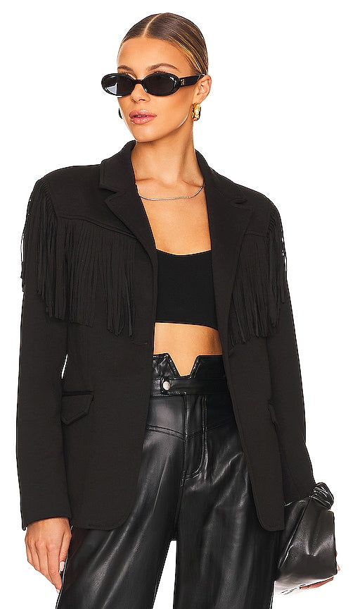 BLANKNYC Fringe Shoulder Jacket in Black Veste d'épaule à franges vierges en noir 黑色的Blanknyc边缘肩夹克