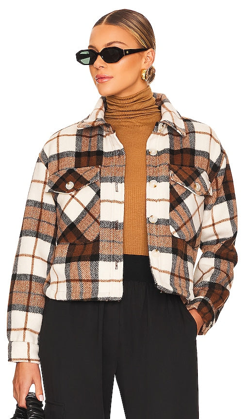 BLANKNYC Plaid Cropped Shacket in Brown Plaid à carreaux blanc en marron Blanknyc格子裁剪的棚子棕色