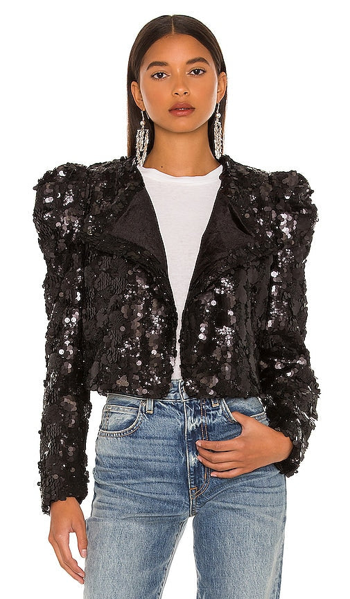 BLANKNYC Sequin Puff Sleeve Jacket in Black Veste à manches bouffantes à paillettes Blanknyc en noir 黑色的Blanknyc Sequin Puff袖夹克