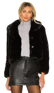Bubish Milan Cropped Faux Fur Jacket in Black