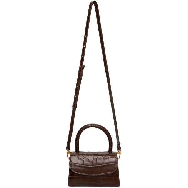 BY FAR Brown Croc Mini Bag - Par un mini sac croc carré - 멀리 갈색 croc 미니 백